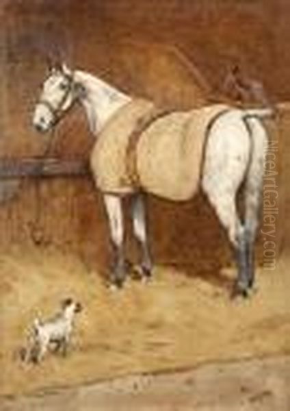 Horse And Terrier In A Stable Interior - view 1