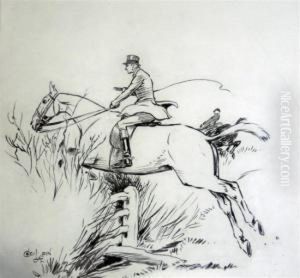 Hunter Jumping A Hedge by Cecil Charles Aldin