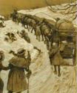 Working Horses In The Snow by Cecil Charles Aldin