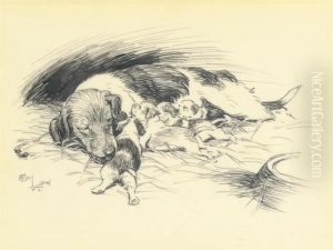 A Mother And Her Pups by Cecil Charles Aldin