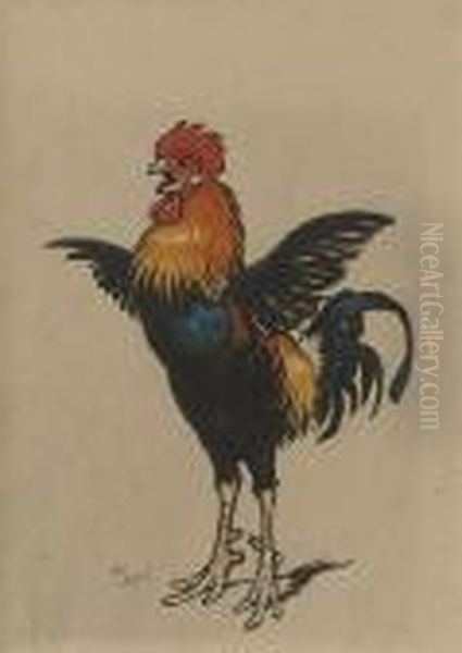 A Cockerel In Readiness To Crow - view 1