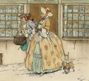 A Couple With Their Pug Outside The Circulating Library Andhienemann Bookseller