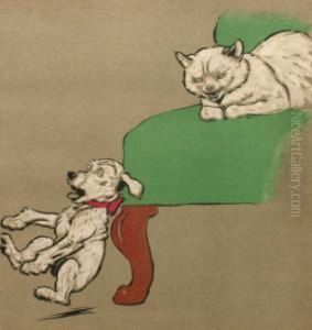 Cat And Dog By A Green Chair by Cecil Charles Aldin
