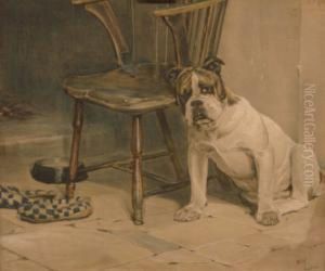 Bulldog Sat Beside Windsor Armchair by Cecil Charles Aldin
