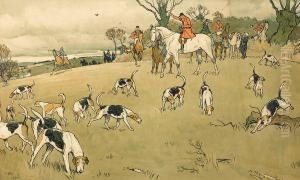 Herbstliche Fuchsjagd In Englischer Landschaft by Cecil Charles Aldin