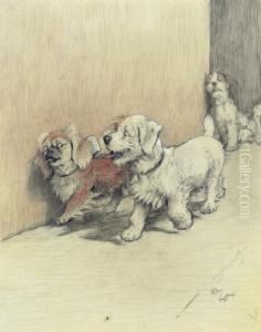 The Flirt: A Pekingese And Two Terriers by Cecil Charles Aldin