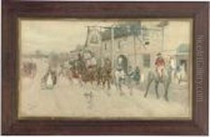 Stage Coach Outside The Bell Inn by Cecil Charles Aldin