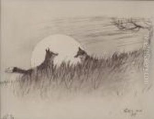 Two Foxes In The Moonlight by Cecil Charles Aldin