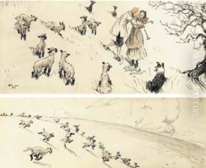 The Amorous Shepherd And Gamboling Lambs by Cecil Charles Aldin