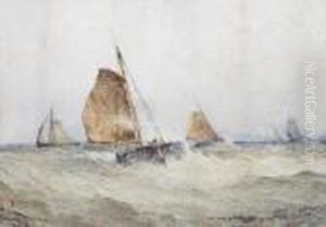 Fishing Boats In Choppy Waters by Frederick James Aldridge