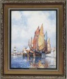 Boats At Anchor, Venice by Frederick James Aldridge