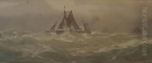 Fishing Boats In Rough Weather by Frederick James Aldridge