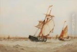 Sailing Vessels Approaching A Distantshore Sailing Vessels Approaching A Distantshore