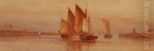 Fishing Boats Leaving Shoreham Harbour by Frederick James Aldridge