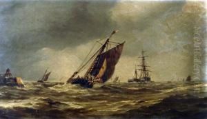 Home Again, With Shipping Off A Jetty by Frederick James Aldridge