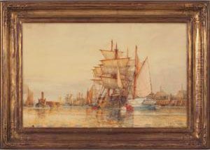 Shipping On The Thames, Drying Sails by Frederick James Aldridge