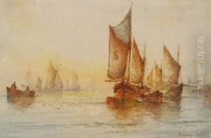 Fishing Fleet On Calm Waters by Frederick James Aldridge