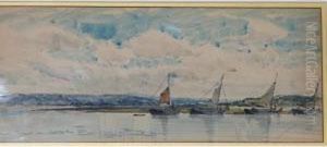 Sailboats Off An English Coastline by Frederick James Aldridge