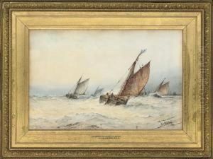 Crabbers Returning Home In A Squall by Frederick James Aldridge