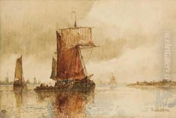 Calm Harbour Scene With Masted Ships - view 1