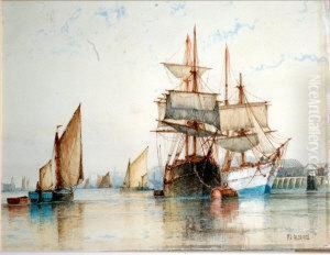 Shipping Moored In A Harbour by Frederick James Aldridge