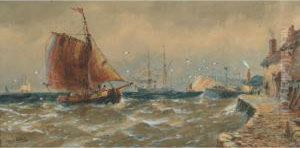 Sailing Ships In Becalmed Waters by Frederick James Aldridge