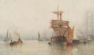 Fishing Boats In A Harbour by Frederick James Aldridge