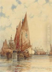 Fishing Craft On The Lagoon, Venice by Frederick James Aldridge