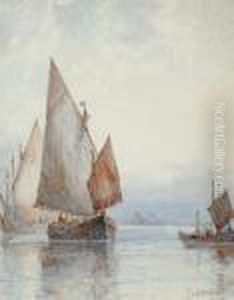 Vessels In An Estuary by Frederick James Aldridge