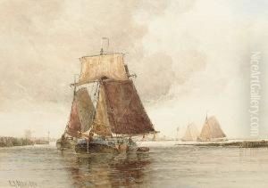 Fishing Boats At Anchor by Frederick James Aldridge