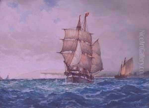 Ship Under Full Sail Off A Chalk Headland - view 1
