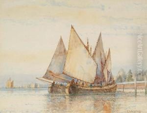 Fishing Boats In The Venetian Lagoon by Frederick James Aldridge