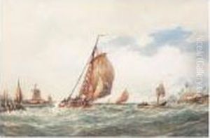 Shipping Entering Harbour, Storm Out To Sea by Frederick James Aldridge