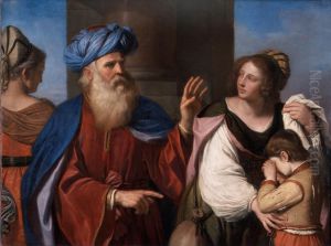 Abraham Casting Out Hagar And Ishmael 1657 by Giovanni Francesco Barbieri
