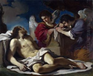 Angels Weeping Over The Dead Christ 1618 by Giovanni Francesco Barbieri