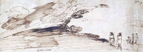 A landscape with trees, a hill and figures in the foreground - view 1