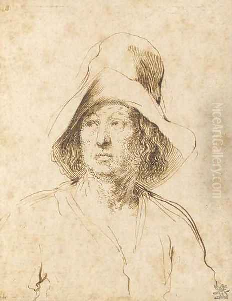 A man in a hat looking to the left, bust-length - view 1