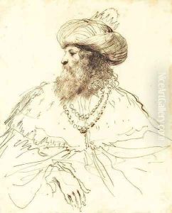 Ahasuerus looking to the left, bust-length by Giovanni Francesco Barbieri