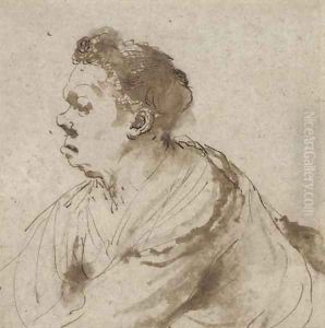 Caricature of a man, half-length, in profile to the left