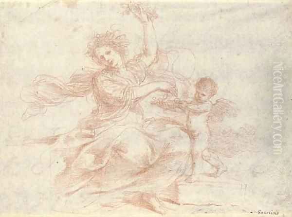 Primavera distributing flowers, accompanied by a putto - view 1