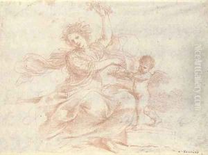 Primavera distributing flowers, accompanied by a putto by Giovanni Francesco Barbieri
