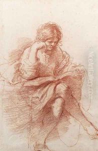 A seated youth reading, his head resting on his right hand by Giovanni Francesco Barbieri