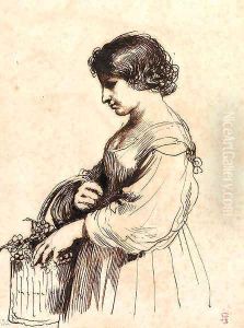 A young girl holding a basket of grapes by Giovanni Francesco Barbieri