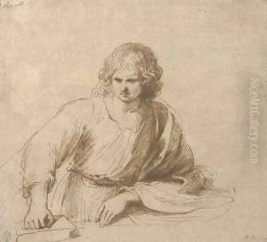 A young man, half-length, resting his right hand on a book by Giovanni Francesco Barbieri