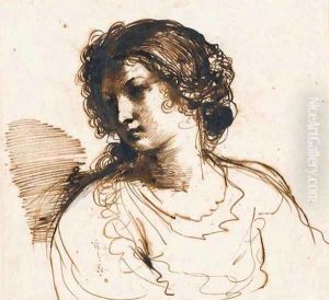 Jeune femme en buste regardant vers la gauche by Giovanni Francesco Barbieri