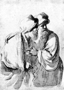 Two bearded orientals looking to the right for a Susanna and the Elders by Giovanni Francesco Barbieri