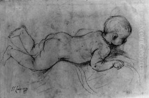 A baby lying on his stomach