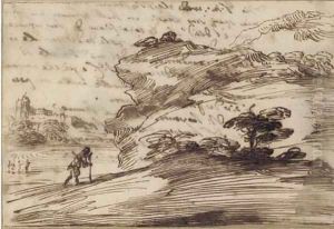 A traveller in an extensive landscape by Giovanni Francesco Barbieri