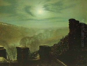 Full Moon behind Cirrus Cloud from the Roundhay Park Castle Battlements by John Atkinson Grimshaw