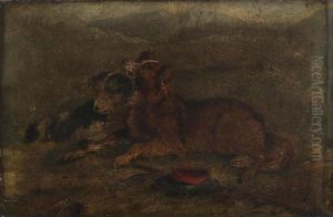 Terriers Resting In A Landscape by Henry Thomas Alken